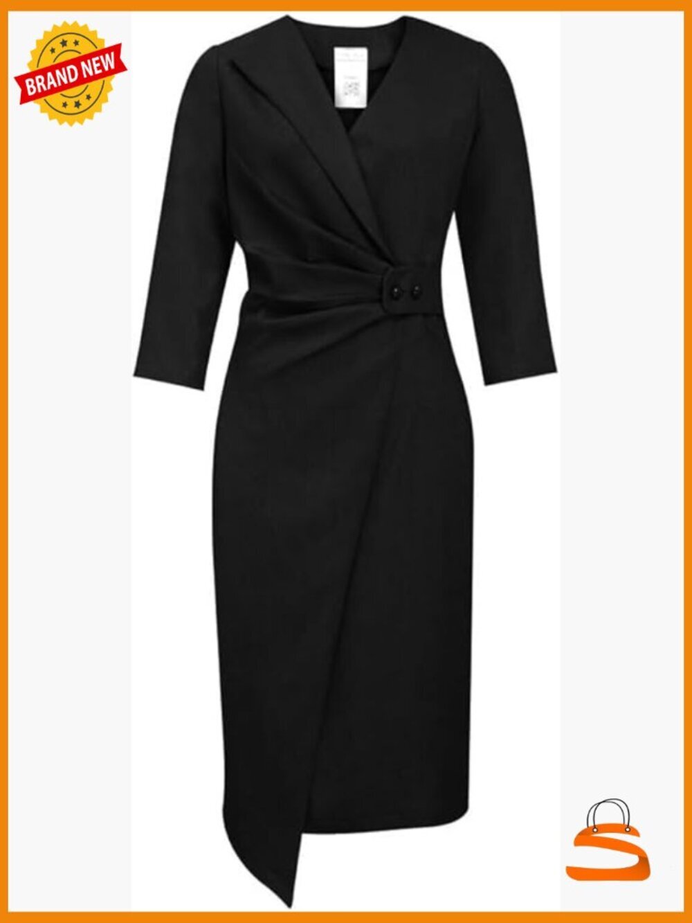 100% Linen Wrap Dress with Long Sleeves and Button Closure
